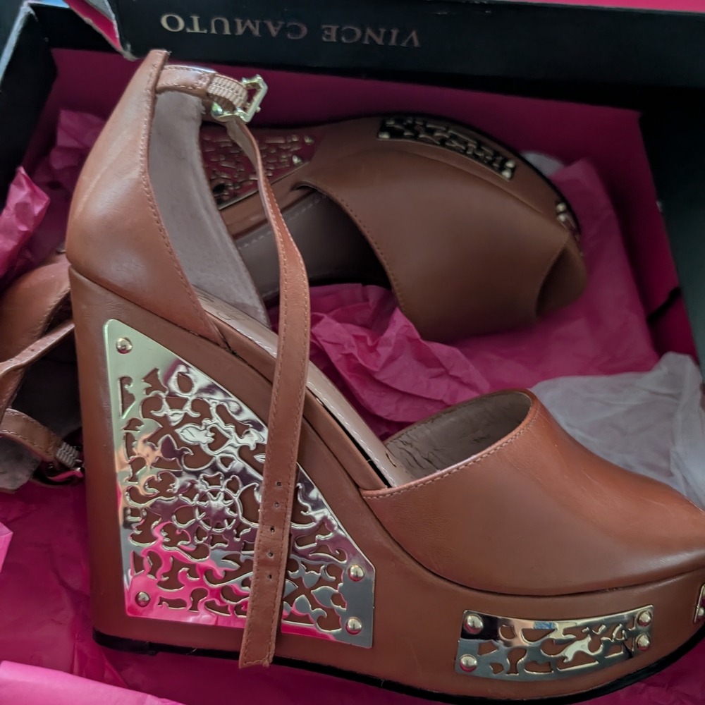 Vince Camuto Brown Wedge Sandals